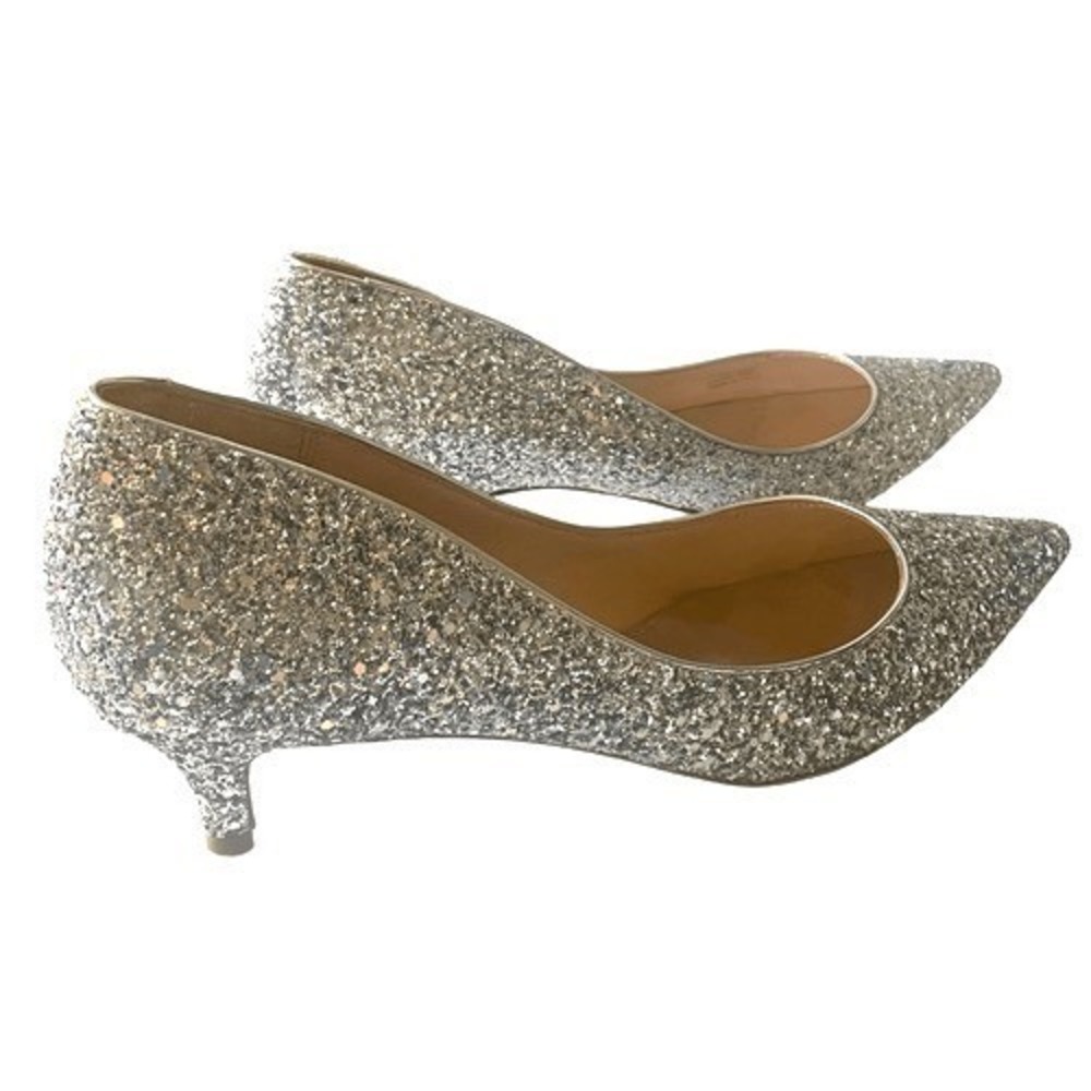 Badgley Mischka Silver Glitter Pointed Toe‎ Kitten Heel Pumps Womens Size 9 - Picture 3 of 12